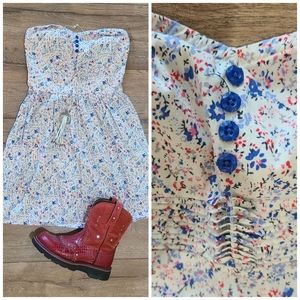 Barely Worn - BEBOP - Red, White and Blue floral Minidress- Strapless- size Med.